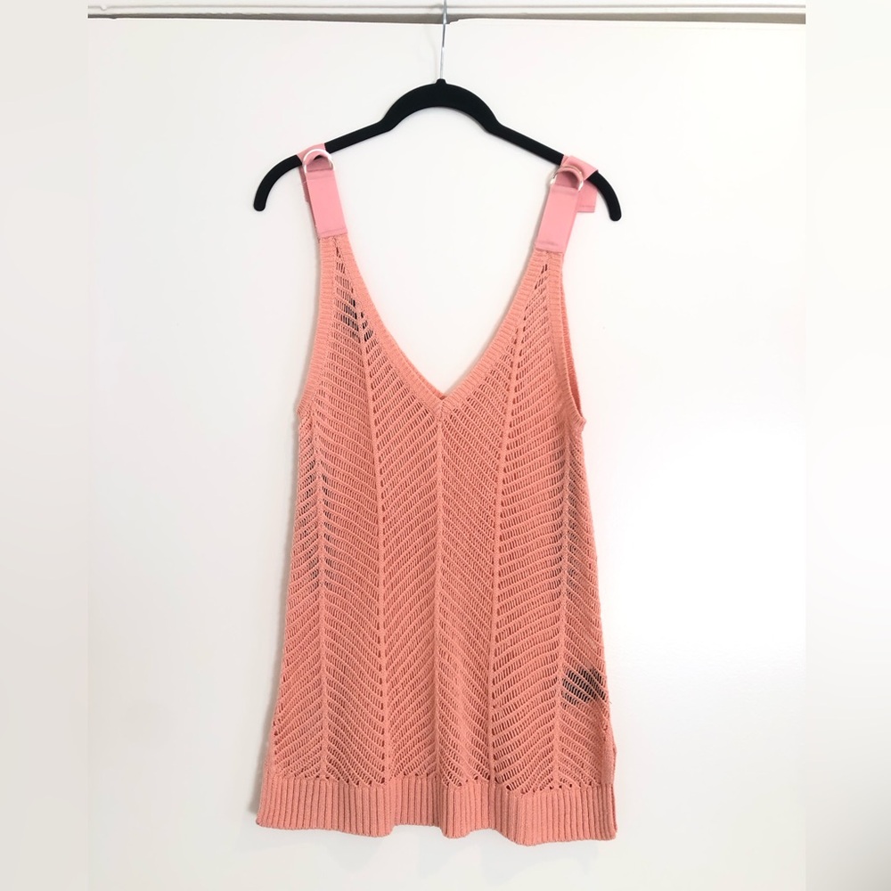 Y2K Vintage Crochet Knit Top Tank Beach Cover Up Coral Pink Peach by Bebe Size S